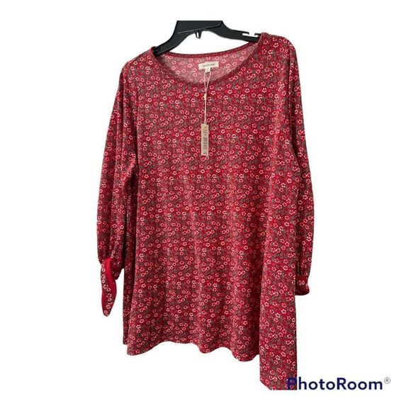 Max Studio Tops - MAX studio peasant top blouse shirt boho floral red plus size 1X NWT